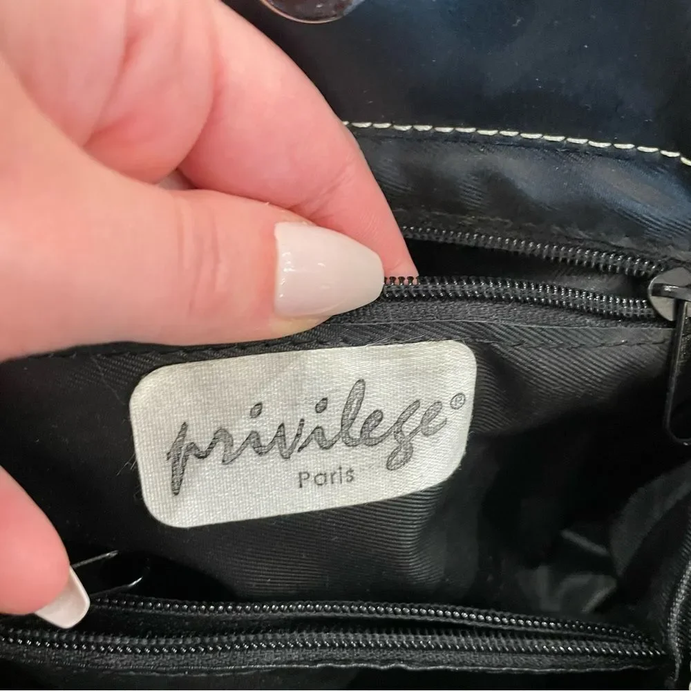 PRIVILEGE PARIS Black Leather Twist-Lock Mini Bag